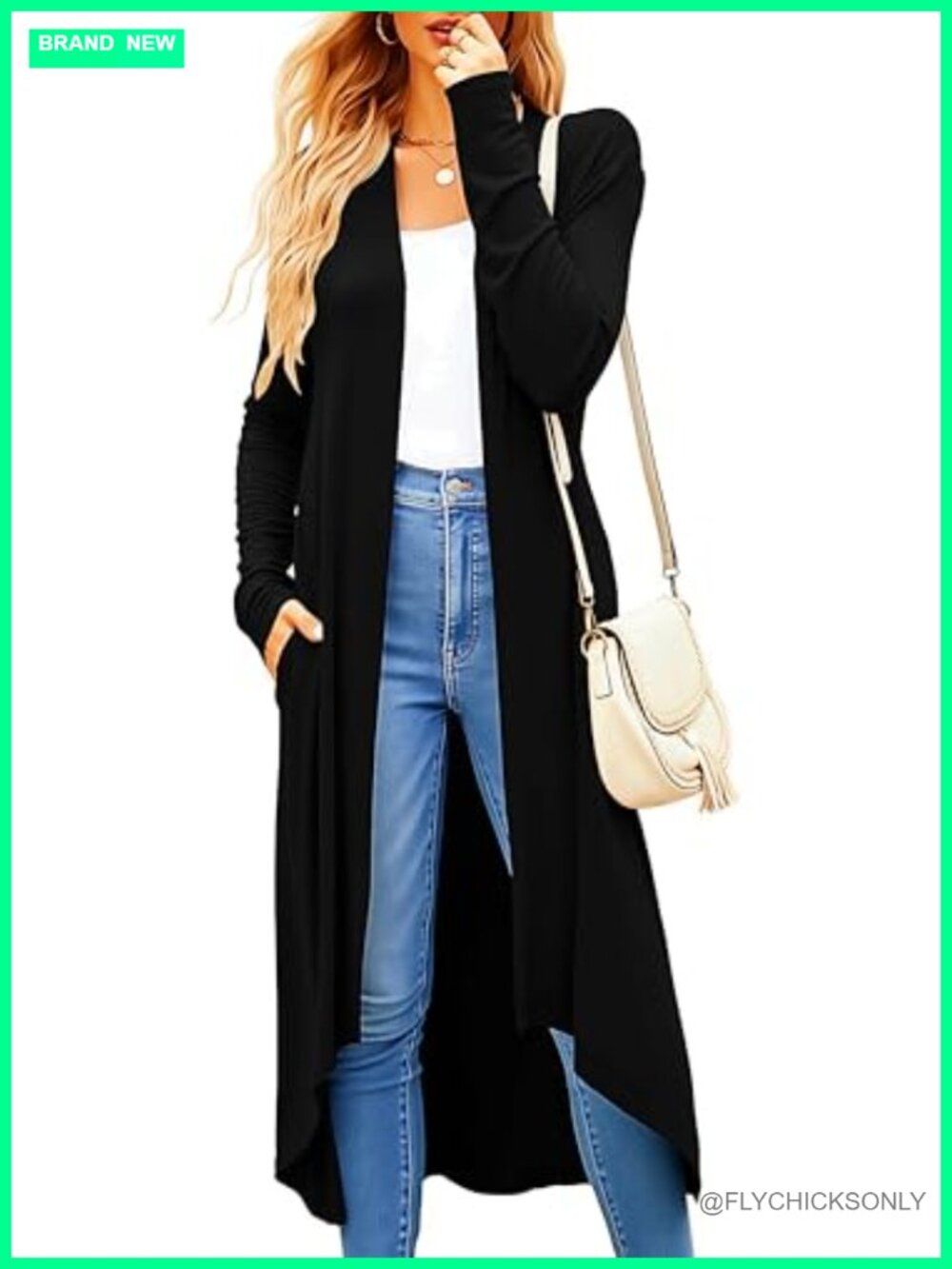 Womens Long Cardigan Lightweight Open Front Duster Sweater with Pockets